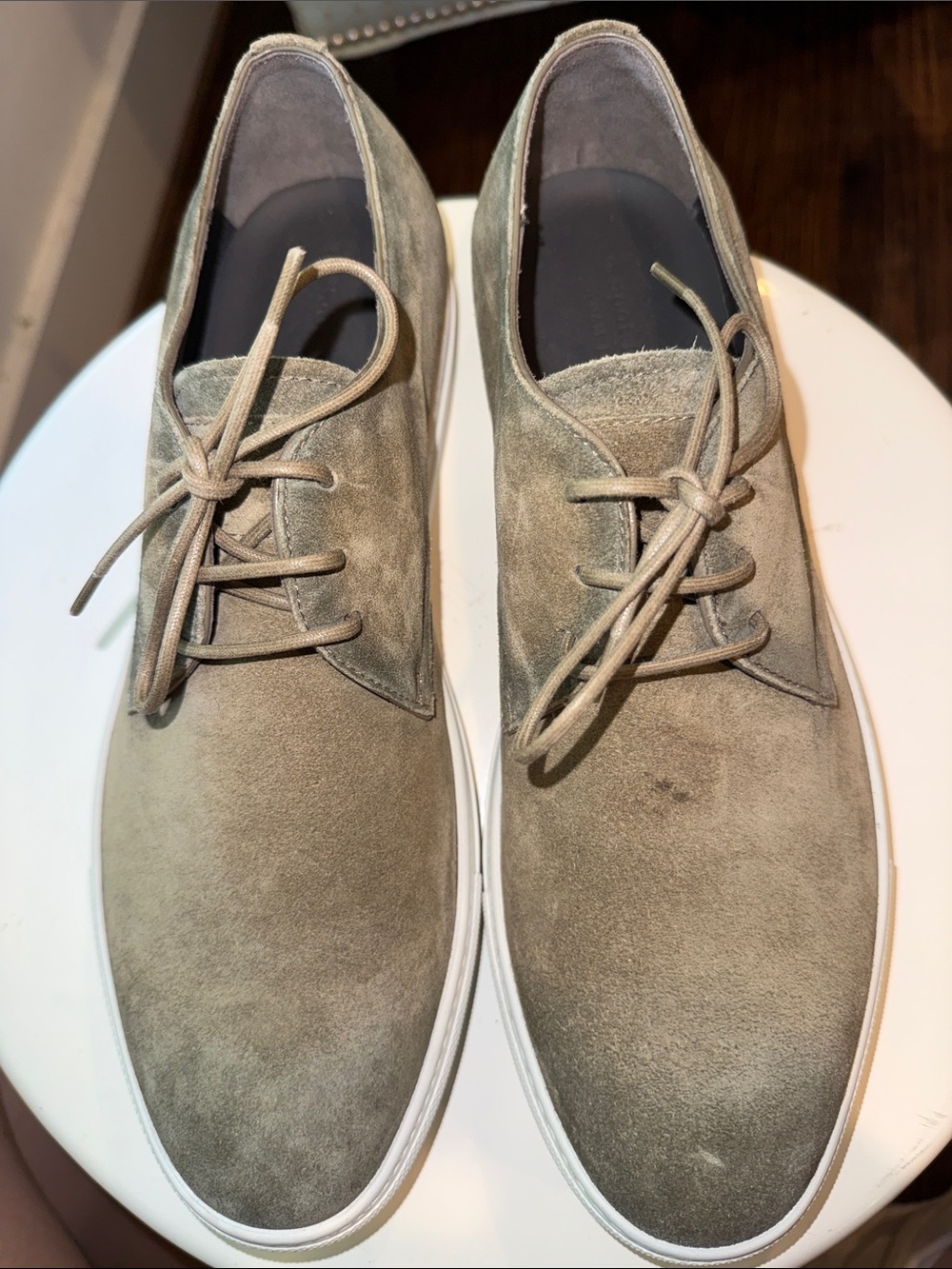 Brand New To Boot Men's Suede Sneakers Taupe Green (small stain and scuff pic)